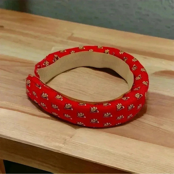 Squirrels Red Silk Headband Artisan Handcrafted Upcycled Hair Accessory - Picture 6 of 10